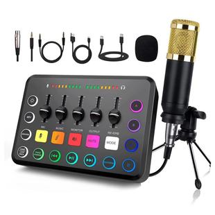 48v large diaphragm sound card F11 English sound card equipment live broadcast full set mobile phone singing computer recording professional sound card