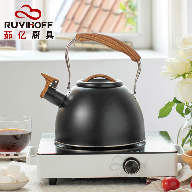 Amazon nuevo hervidor de agua de acero inoxidable negro silbato hervidor transfronterizo plegable mango hervidor de estilo europeo