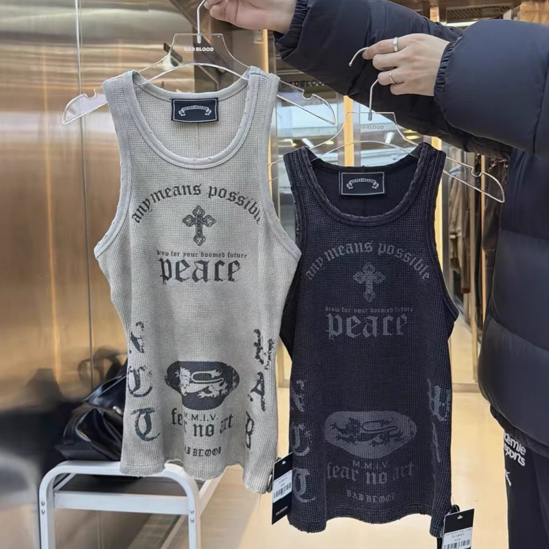 Korean Badblood Bcac Series American-Style Spicy Girl Retro Distressed Letter Print Tank Top