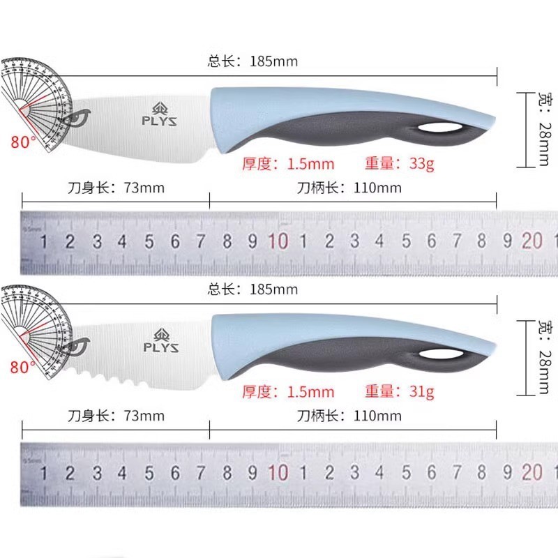 Cuchillo de corte de verduras de acero inoxidable para niños cuchillo de frutas para niños mano bebé sin hoja abierta jardín de infantes mini juego de cuchillos para niños image 5