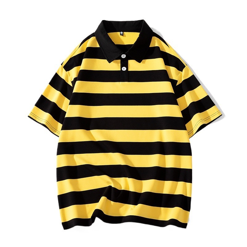 Men's Summer Striped Polo T-Shirt Heavyweight Soft Skin-Friendly Short Sleeve Hong Kong Style Trendy Brand Suitable For Students And Commuters_viptrois.com