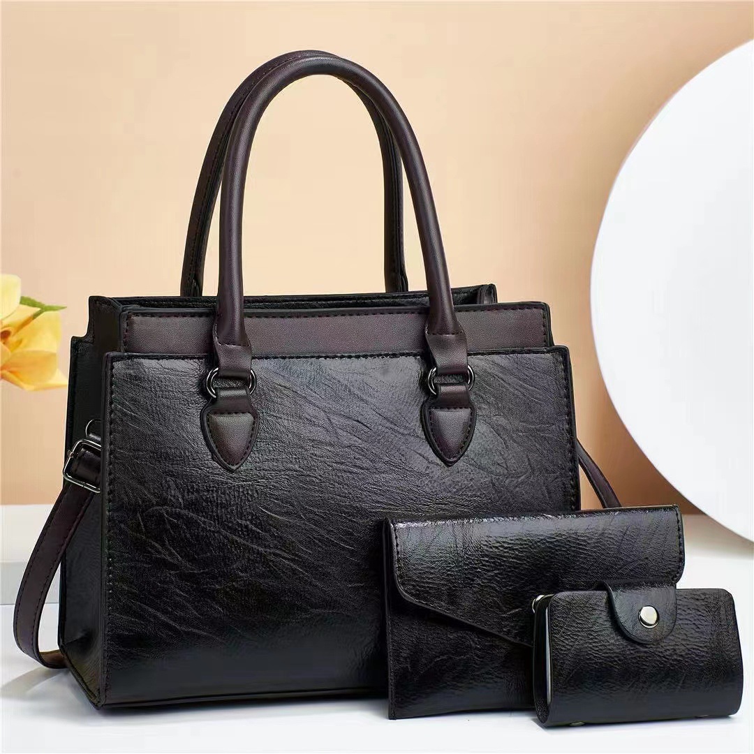1041g Weight Polyester Cotton Lining Material Zipper Closure Type Top Handle Strap Type Handbag Bags Type Daily Occasion Pu Leather Material Solid Color Pattern All Seasons Season Women's Gender Classic Style Style Square Shape Large Size Women's Bag  Spring New Textured Korean Style Portable Three-Piece Suit Fashionable Retro Shoulder Messenger Bag 无