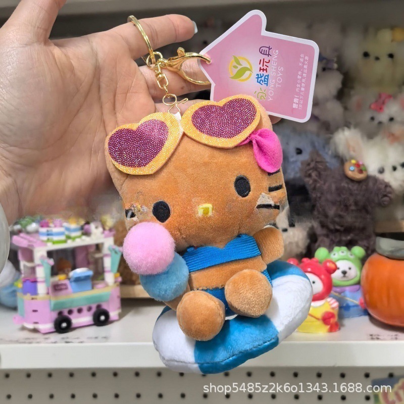 黑色草帽kitty帽宝宝挂件爱心扣公仔玩偶可爱赫本风挂饰钥匙扣|undefined