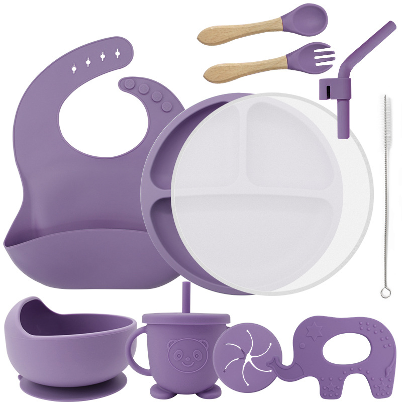 Vajilla de silicona vajilla de bebé cuchara de silicona tazón babero traje materno e infantil necesidades diarias niños suplemento alimenticio vajilla