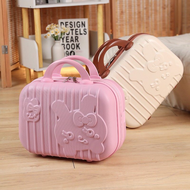 Maleta de conejito lindo de dibujos animados 3D 14 pulgadas color caramelo bolsa de cosméticos rojo mano equipaje portátil