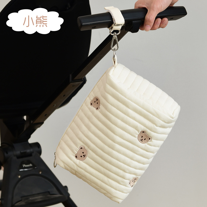 Korean ins zipper embroidered quilted cotton baby stroller bag diaper bag bottle bag cotton clutch bag