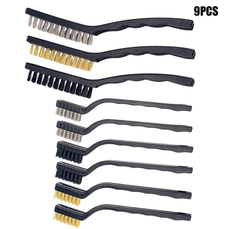 跨境9件套不锈钢钢丝刷手柄套装迷你钢丝刷清洁刷用于清洁焊渣
