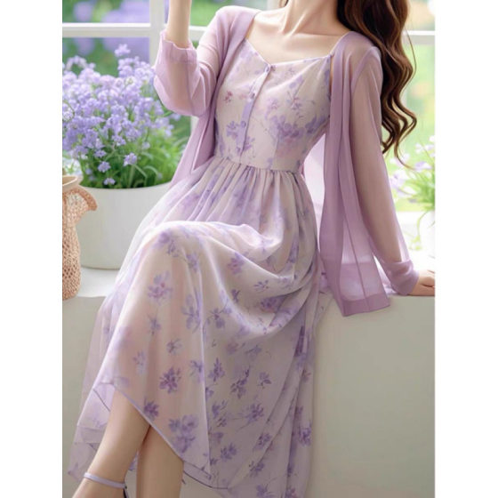 2024 New Light Luxury High-end Early Autumn Super Good-looking Temperament Floral Sling dress Two-piece Suit Women's Summer