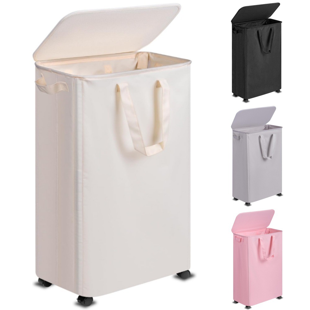 Cross-Border Foldable Dirty Clothes Basket with Wheels and Cover Dust-Proof Storage Laundry Basket Household Fabric Storage Basket