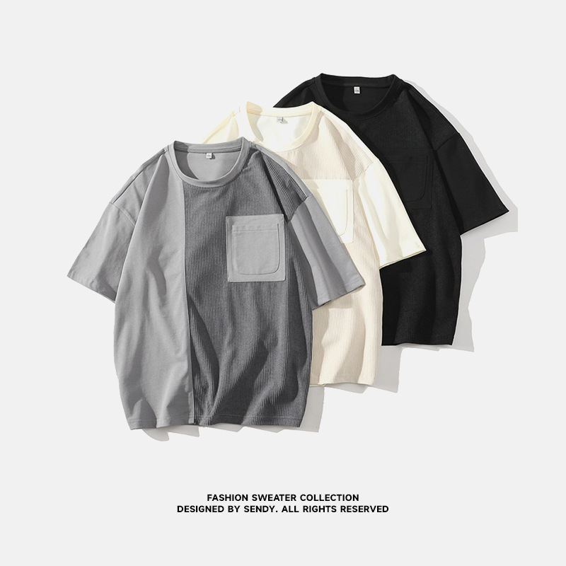 Color Matching Japanese 2024 New Summer Short-sleeved T-shirt Men's Fashionable Loose Trendy Brand Hong Kong Style Student Half-sleeved Round Neck