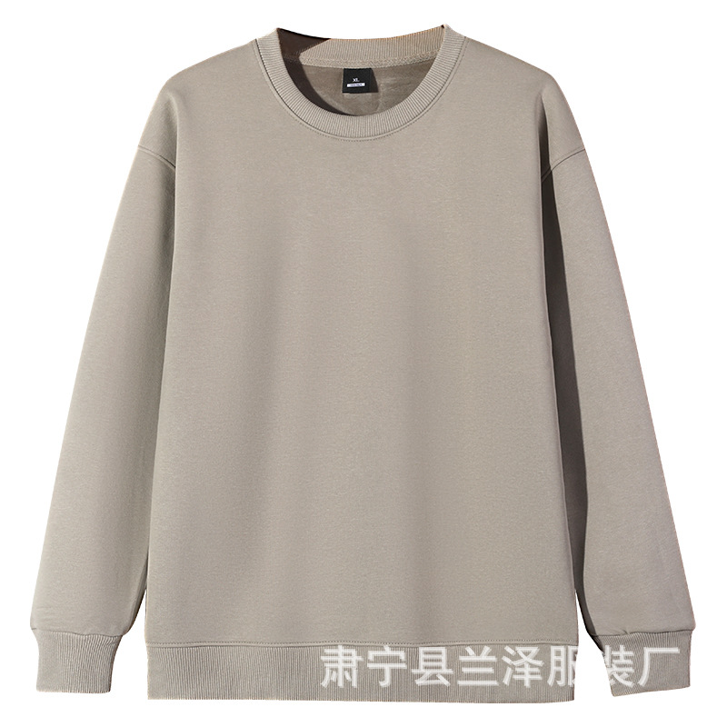 Otoño e invierno 320g algodón chino cuello redondo suéter hombres y mujeres de color sólido caída hombro superior venta al por mayor de gran tamaño de manga larga logotipo impreso