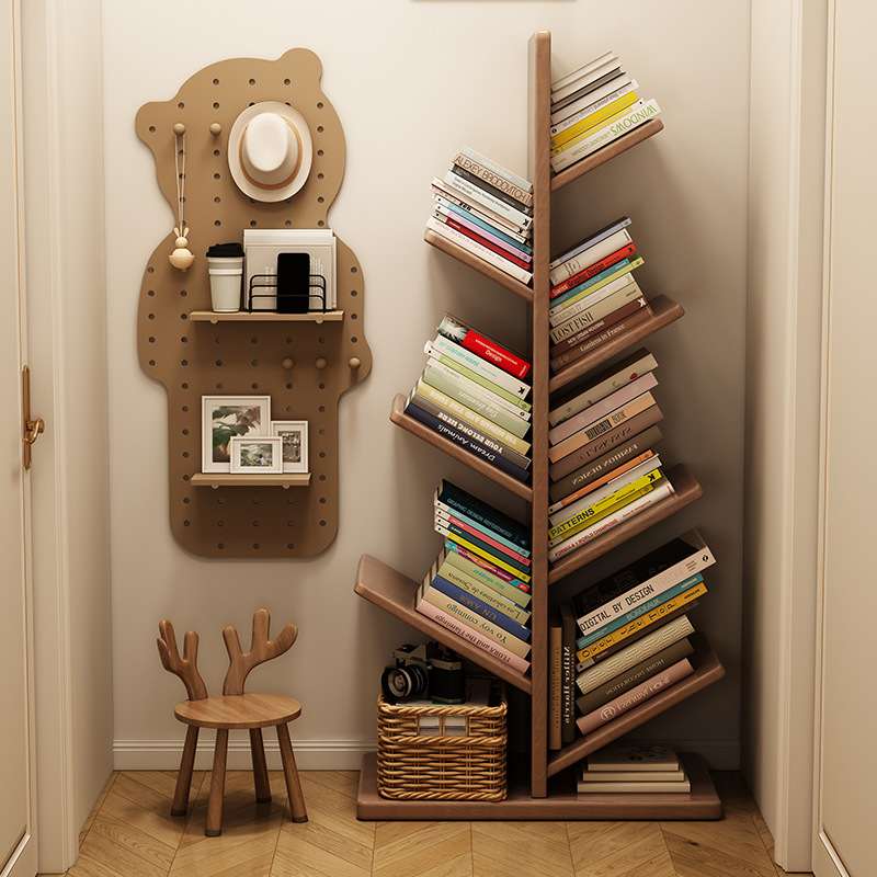 Estante de madera sólida en forma de árbol de Navidad estante de piso estante de almacenamiento multicapa junto al sofá estante de almacenamiento casero simple gabinete pequeño