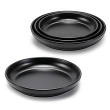 PHZ0批发仿瓷餐具黑色盘子圆形商用自助餐盘烧烤火锅菜盘密胺圆盘