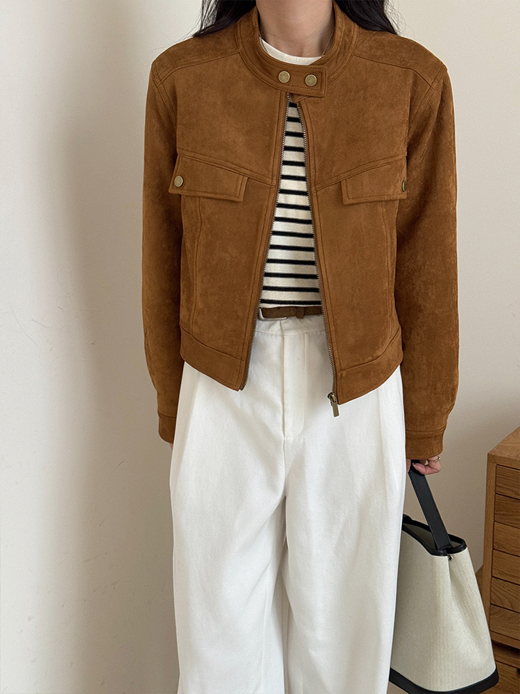 [本初] 小柄なアメリカのレトロなスエードのコート女性24秋冬のゆるいダウンジャケットの上着