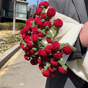 2025 Hand-Woven Material Bag Wool Group Crocheted Flower Blanket Blossom Blanket Blossom Blanket Finished Rose Bouquet Blanket