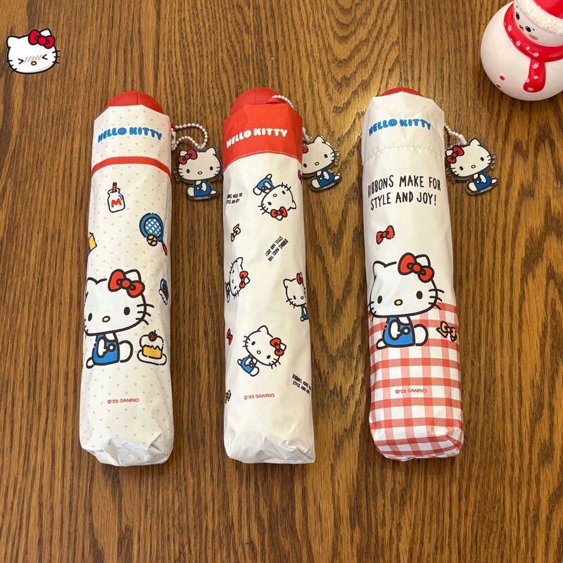in stock Wholesale Hello Kitty Girl Cute Sunny Umbrella Black Rubber Folding Sunny and Rainy Dual-Use Small Portable Sun Umbrella