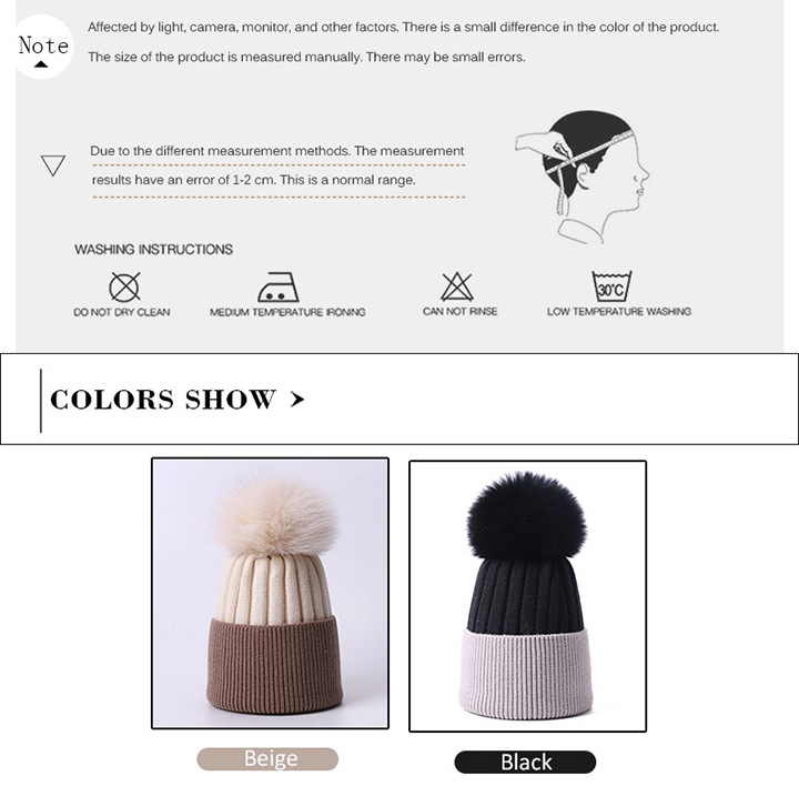 Chapeau chaud d'automne et d'hiver en forme de boule de renard, couleur unie, tricoté, pour adultes et enfants, mode parent-enfant_voghion.com
