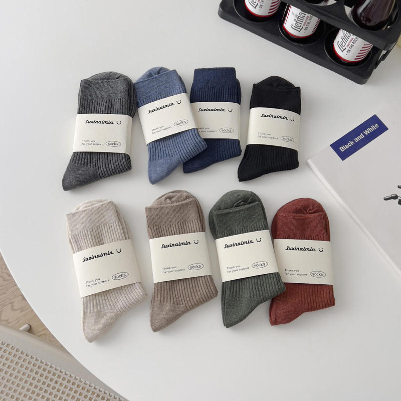 Double needle solid color men's socks fashionable plain mid-calf socks men's breathable sweat-absorbent comfortable cotton socks business casual socks Double needle solid color men's socks fashionable plain mid-calf socks men's breathable sweat-absorbent comfortable cotton socks business casual socks