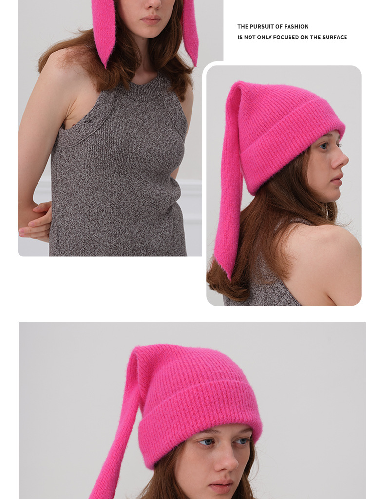 Unisex Rabbit Ears Beanie Warm Thickened Solid Colour Hat_voghion.com