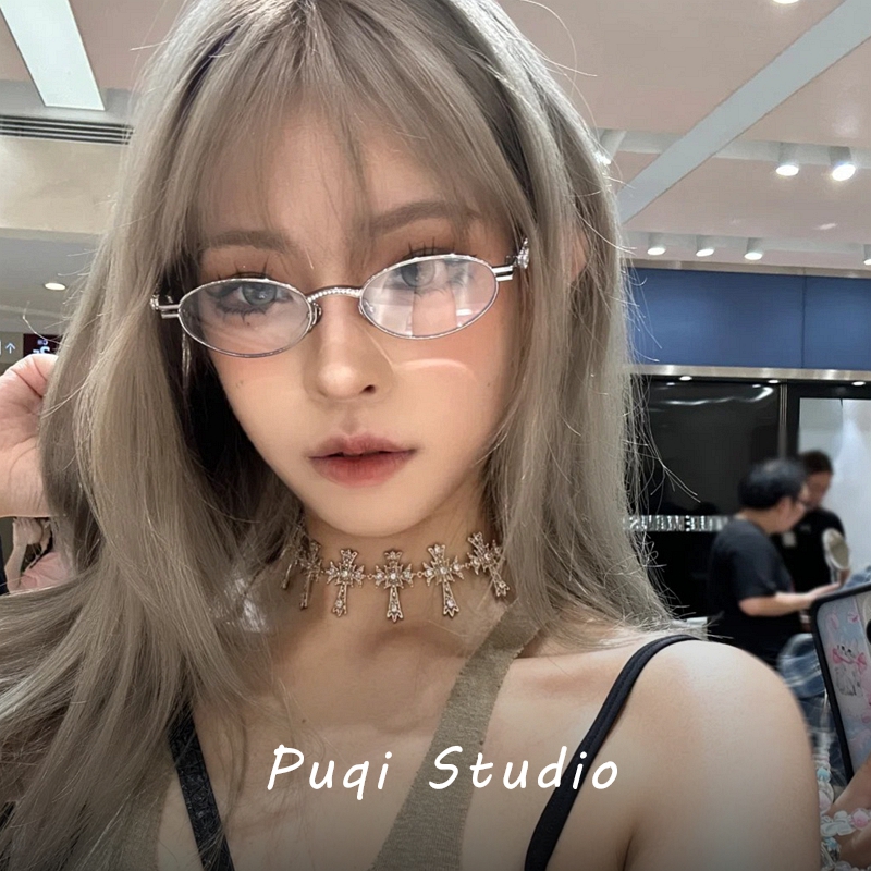 Jenny Jennie el mismo estilo retro gafas de diamantes con montura ovalada para mujer artefacto de maquillaje corto espejo plano marco marea