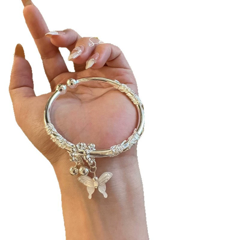 Серебря bracelet, регулируемый маленький колокол с бабочкой