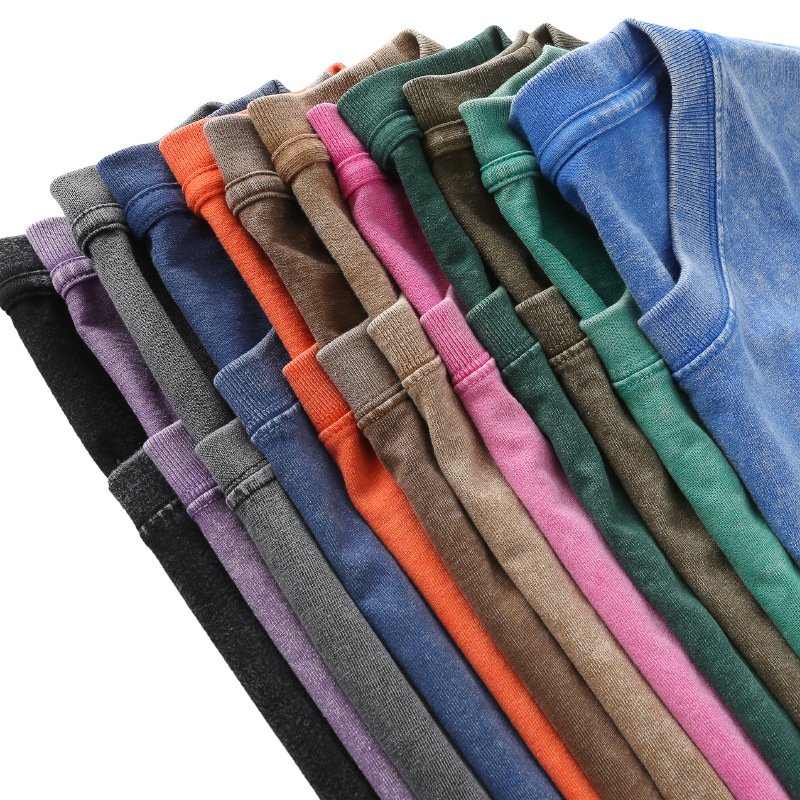 Transfronterizo europeo y americano pesado copo de nieve frito algodón retro lavado y viejo OVERSIZE camiseta de manga corta personalizada de marca de moda de bricolaje