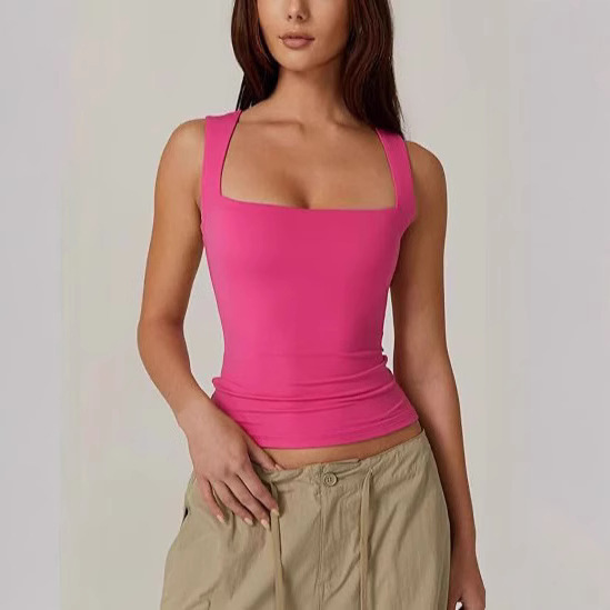 2025 Cross-border European and American Spice Girls Wear Camisole Women's Summer Sleeveless Shoulder-exposed Square Collar Threaded Shoulder Belt Top for Women