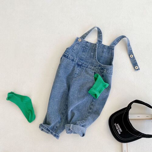 Korean Children's Clothing Baby Overalls 2024 Spring and Autumn Unisex Baby Casual Denim Pants Trend