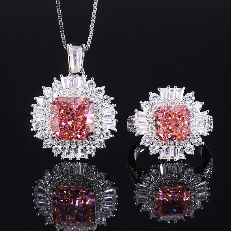 Zhuang Sheng joyería S925 plata Diamante de alto carbono Rosa naranja princesa elegante traje lujo femenino 10*10