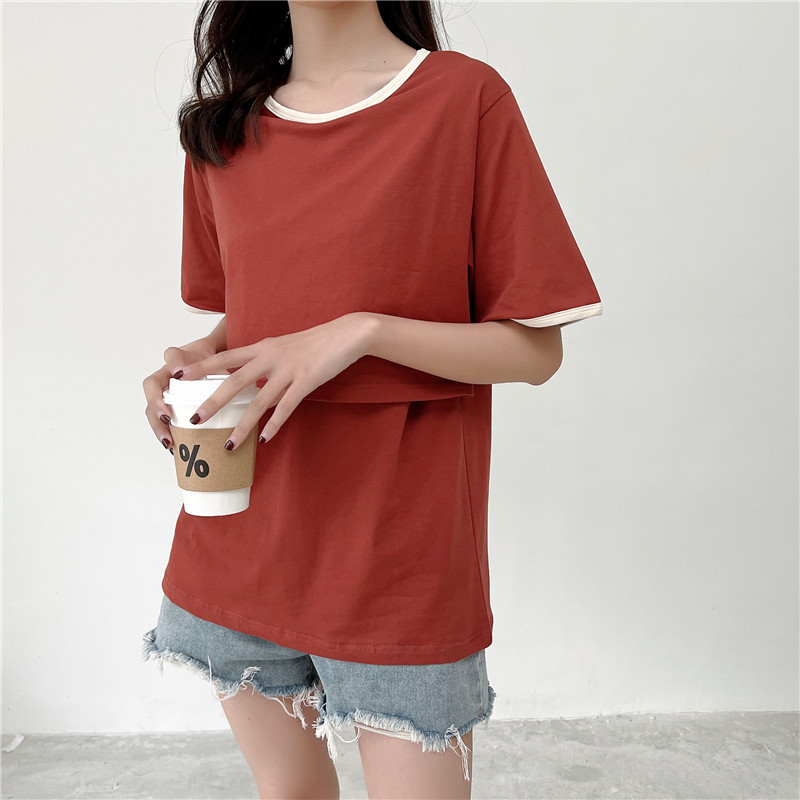 95 % Baumwolle, Umstands-Mutter-Still-T-Shirts, Stillen, Schwangerschaft, Rundhalsausschnitt, kurze Ärmel, Out Wear Still-T-Shirt – Detail 4
