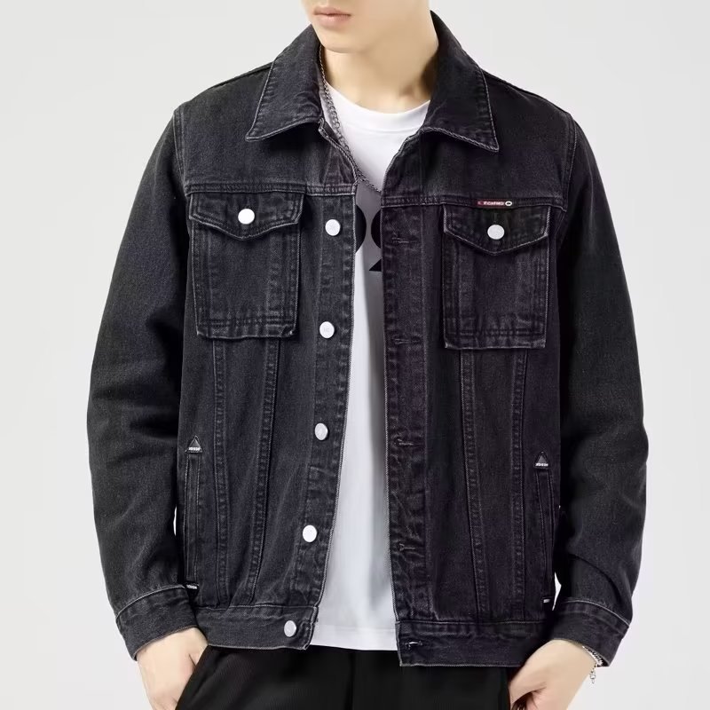 Spring and Autumn Men's Smoky Gray Denim Jacket Men's Trendy Brand Lapel Work Jacket Casual and Handsome Large Size Top Clothes