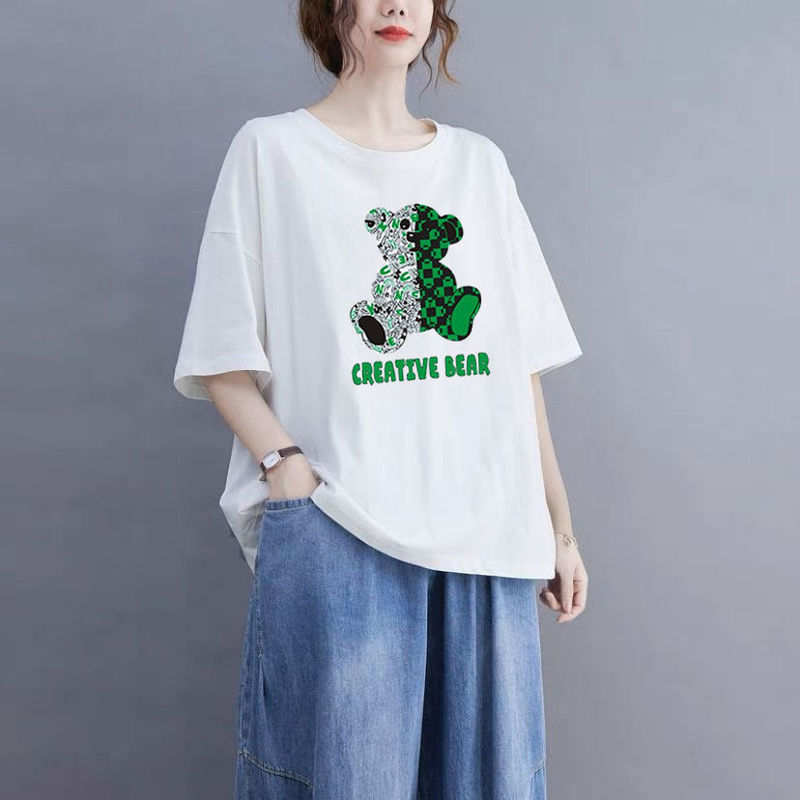 Pregnant women's clothing cotton 2024 summer new 200kg base shirt short sleeve loose chubby girl casual top