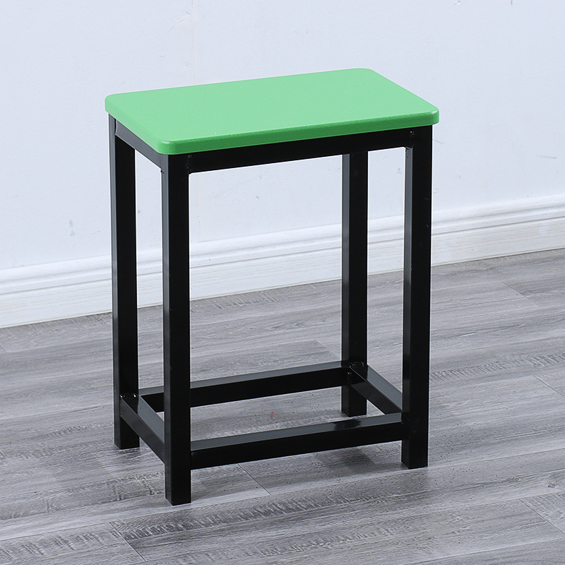 Taburete de taller al por mayor, línea de montaje de fábrica, taburete de trabajo, taburete cuadrado pequeño de acero y madera, taburete de hierro de comida rápida, oro de entrenamiento