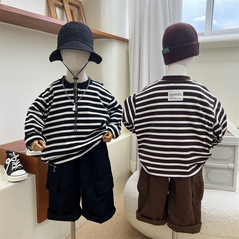 2024 Herbst Kinder American Half Zipper Striped Hoodie für Jungen und Mädchen, Loose Bottom Cotton Langarm Trendy_voghion.com