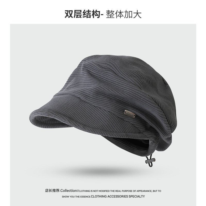 秋冬新款复古文艺灯芯绒银标报童帽时尚休闲百搭软檐抽绳贝雷帽|undefined