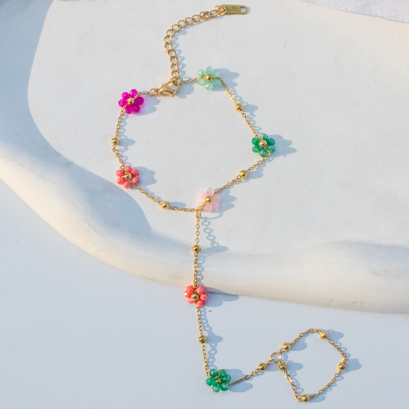 Stainless Steel Flower Finger Chain Bracelet Crystal Flower Women's Finger Chain New Stainless Steel Women's Bracelet Wholesale