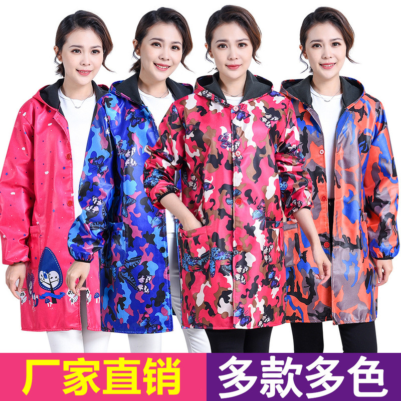Waterproof anti-dirty adult men's and women's overcoat apron camouflage fleece-lined thickened long autumn and winter kitchen work clothes gown Waterproof anti-dirty adult men's and women's overcoat apron camouflage fleece-lined thickened long autumn and winter kitchen work clothes gown