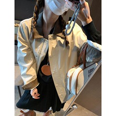 摩且 松弛感调性 巴恩风工装感拼接皮领休闲宽松风衣外套 MQ0729
