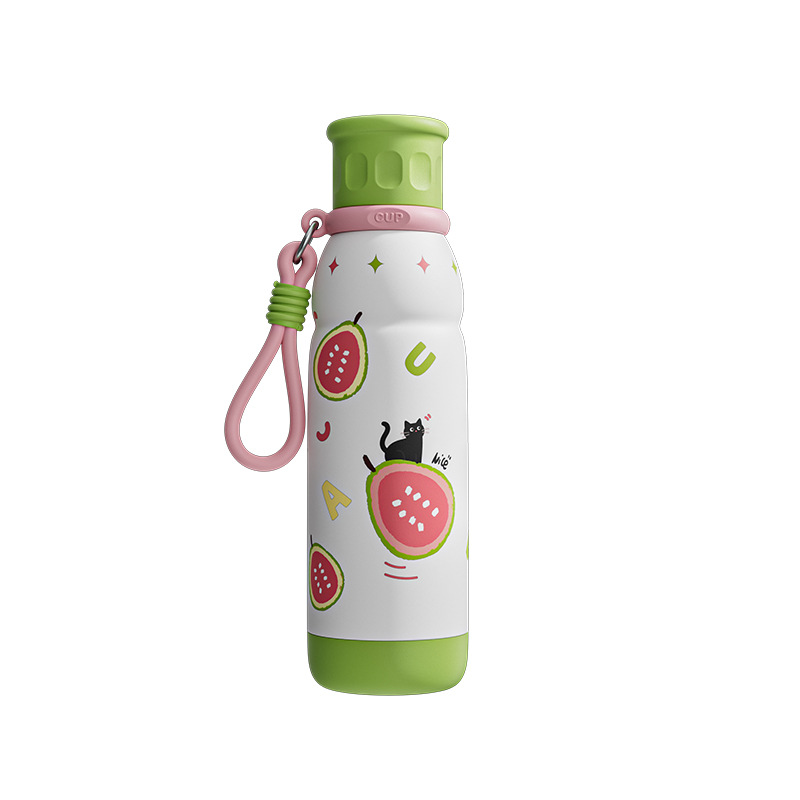 Caricatura encantadora taza de acero inoxidable una tapa doble taza de beber taza de mano deportiva al aire libre de gran capacidad para niños estudiantes taza de agua