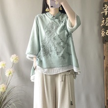 中国风复古斜襟盘扣衬衫春夏季宽松棉麻改良汉服禅意茶服女装上衣