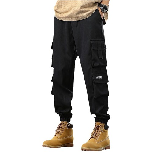 Men's Work Pants for Autumn/Winter, Ins Trend Brand, Large Pockets, Loose Casual, Versatile Fashion, Ankle-Tie Cotton Pants