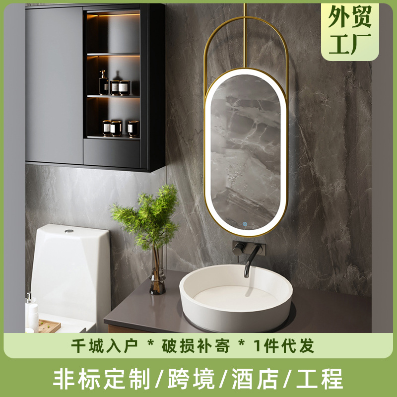 Smart Bathroom Mirror Hotel Bathroom Hanging Mirror Light Luxury Ceiling Makeup Mirror Iron Oval Wall Mirror