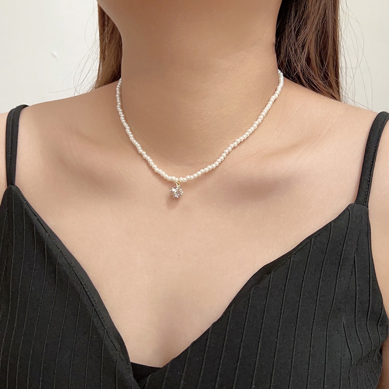 Shijia パールネックレスレディースニッチライトラグジュアリーデザインハイエンドファッション気質鎖骨チェーンネックレスセーターチェーンビーズチェーン|undefined