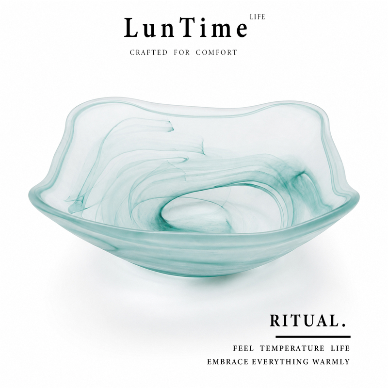 LunTime Handmade Artistic Glass Fruit Plate for Home Decoration, Simple Living Room Fruit Bowl and Plate