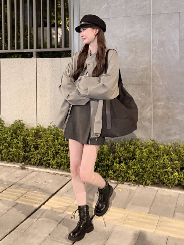 韩系高级感抽绳立领风衣外套女春秋季2025新款小个子夹克短款上衣|undefined