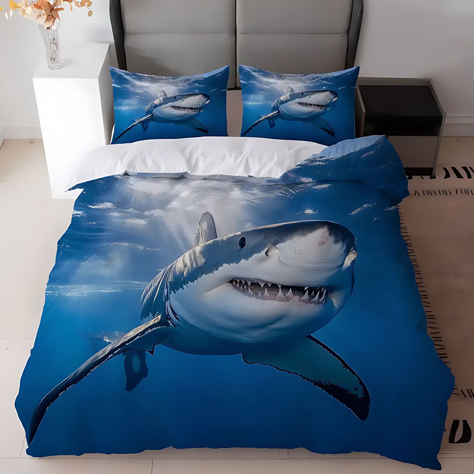 TEMU / JIT transfronterizo impresión de tiburón 3D impresión digital de alta definición colcha de cama kit para dibujar