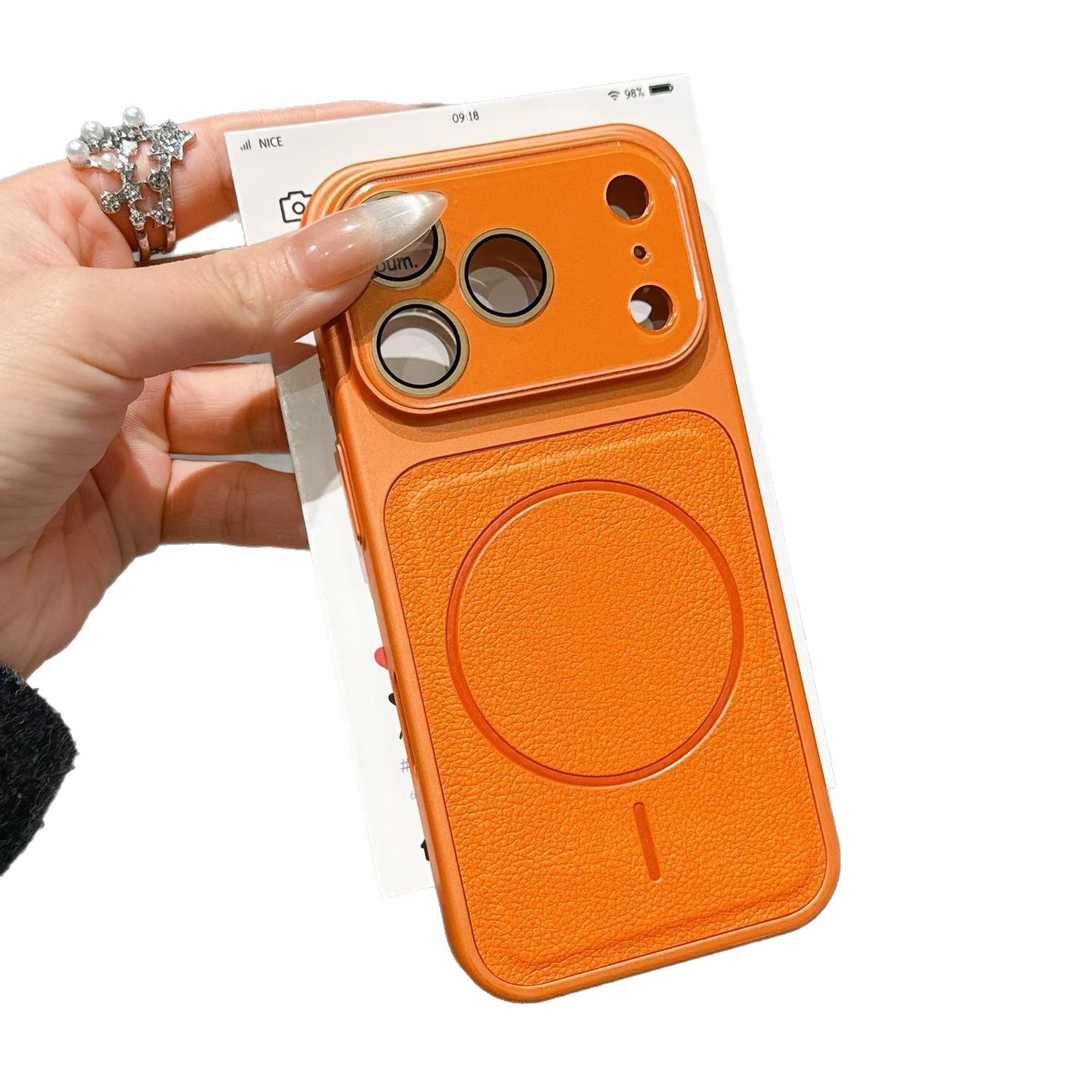 película de lente de vidrio dopamina litchi estriado segundo cambio manzana 17Promax succión caso de teléfono para iPhone 16