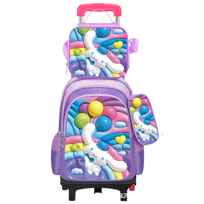 Nuevo bolso escolar impermeable de cuero brillante expandido para niños transfronterizos, carrito, bolso escolar de tres piezas para estudiantes, mochila de dibujos animados