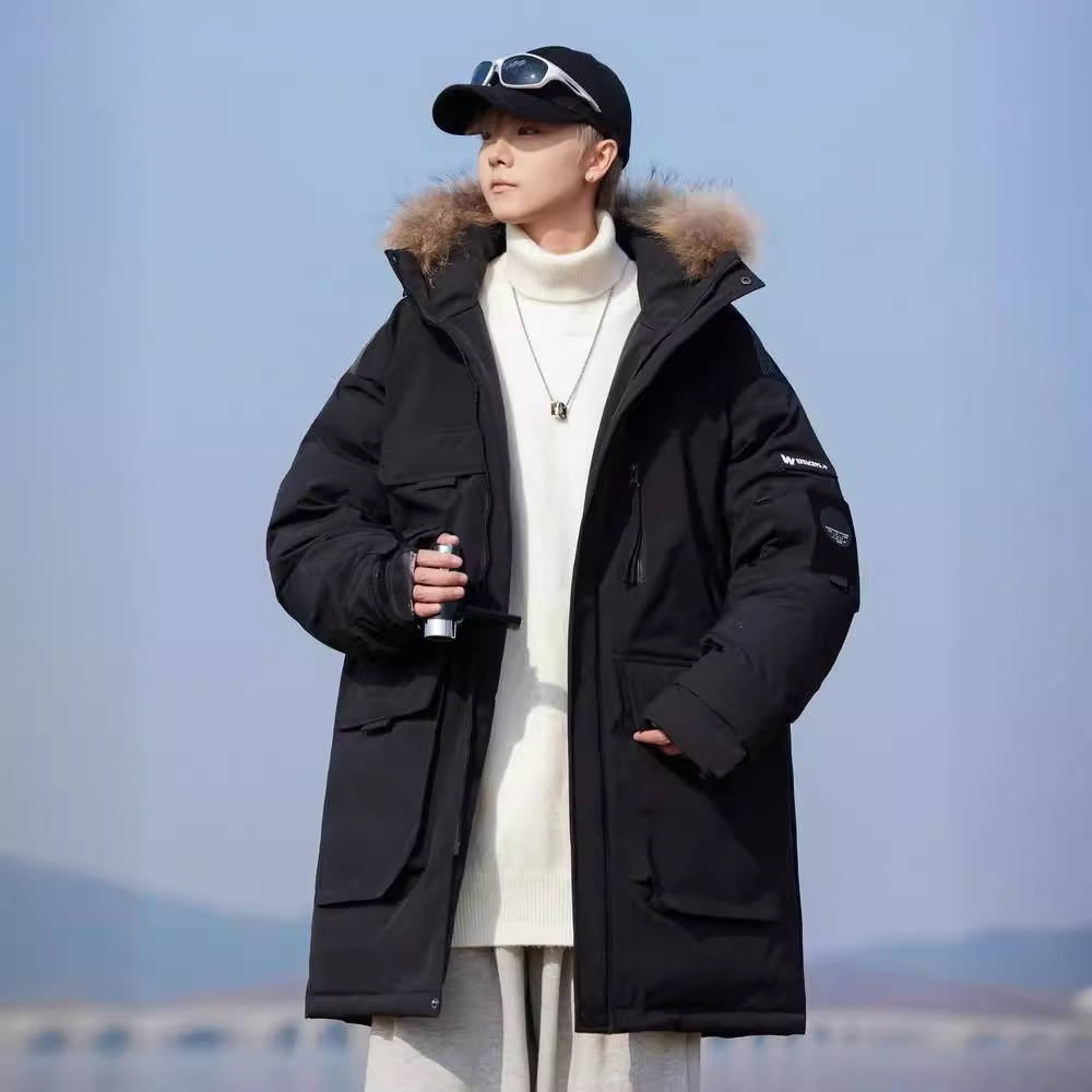 Fashionable autumn winter warm faction overcomes the simple large fur collar, loose cold resistant mid to long white men_voghion.com