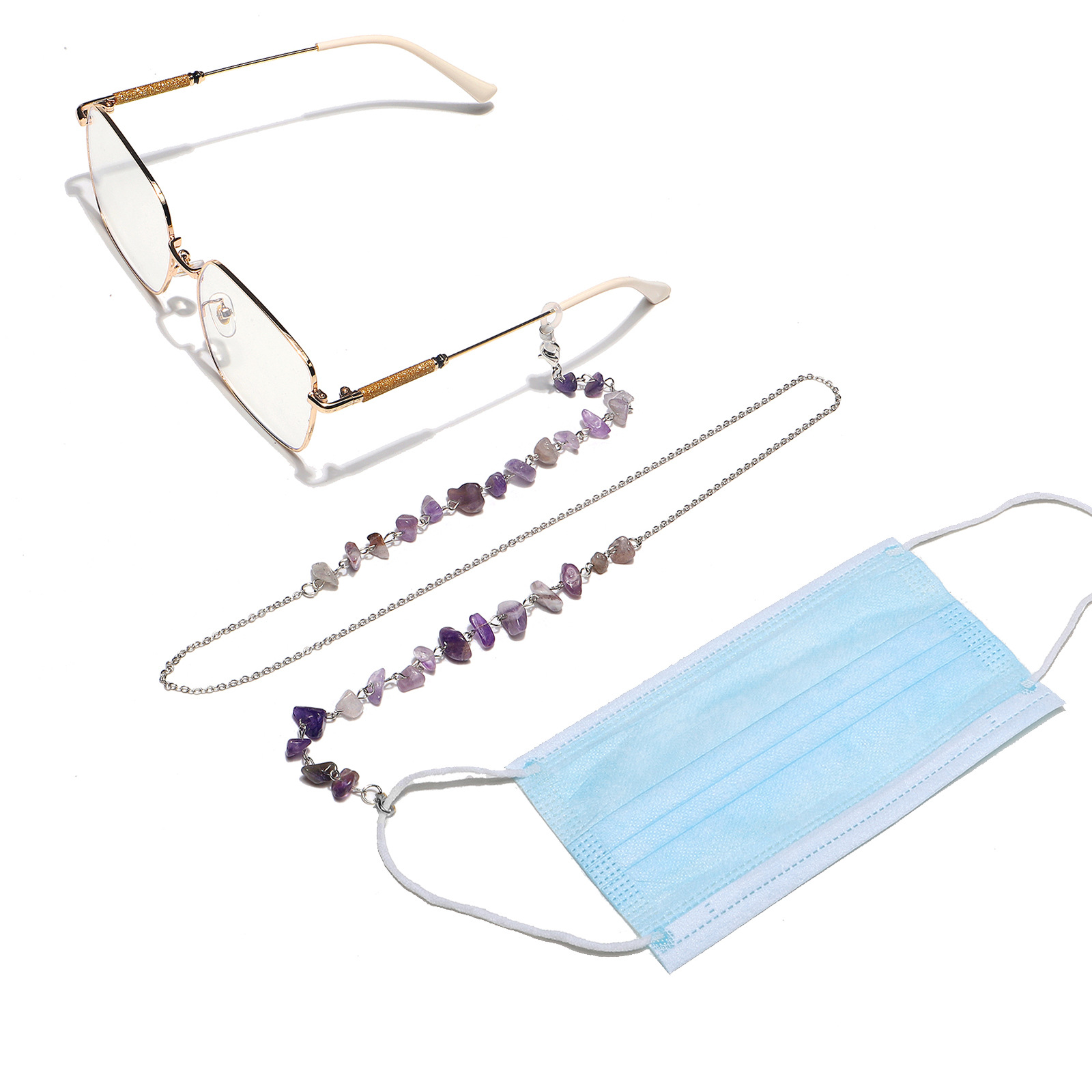 25g Weight Metal Material Gold, Silver Color Fashion Simple Stone Chain Glasses Chain 2